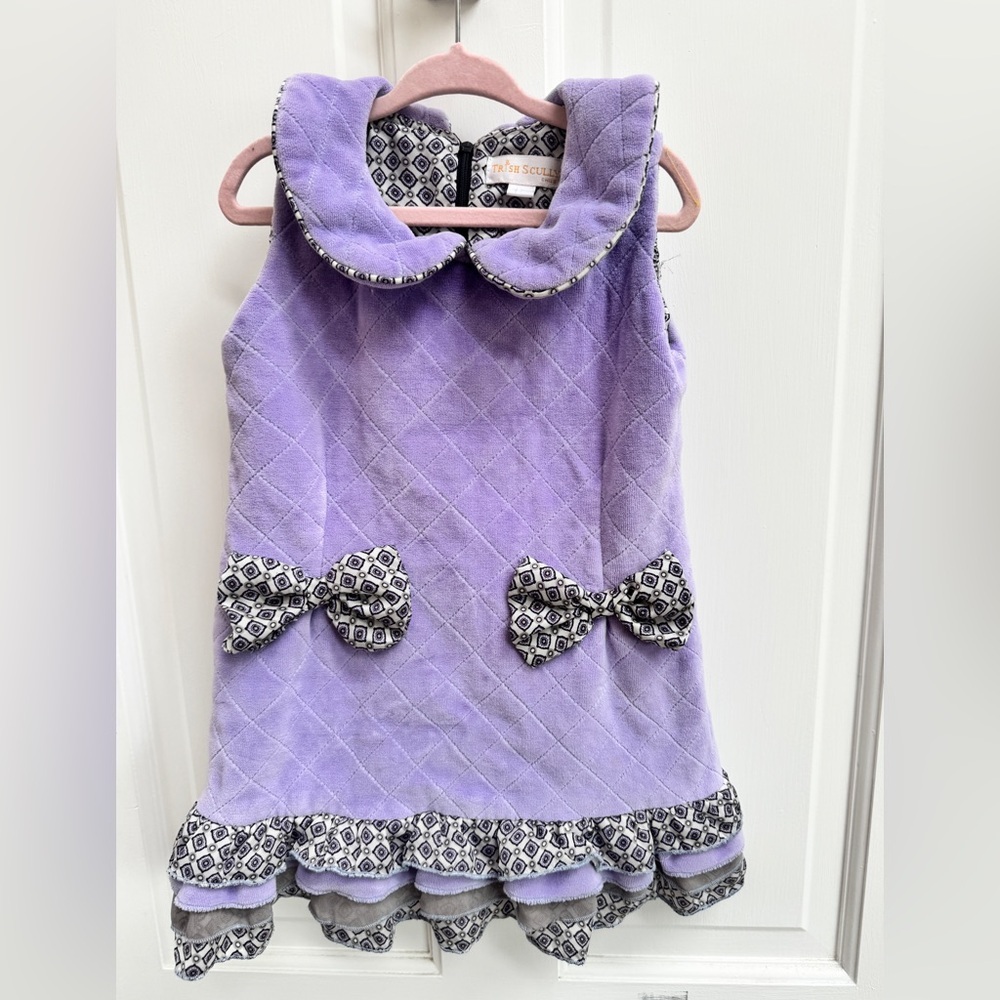 Trish Scully Child Girls 4T Purple Quilted Bow Collar Sleeveless Formal Dress